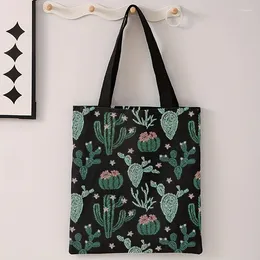 Storage Bags 1pc Men's Embroidered Cactus Double-sided Print Casual Tote Bag Trendy Reusable Versatile Handbag Letter Shopper