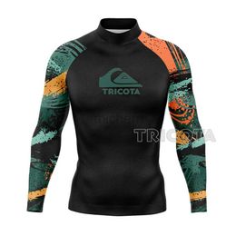 Men's Swimwear Surfing Swimming Diving T-Shirts Tight Long Sleeve Rash Guard Swimwear Mens UV Protection Surf Clothing Beach Floatsuit Tops d240424