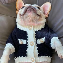 Dog Apparel Cat Sweater Luxury Pearl Decorate Teddy Knitted Vest Pet Puppy Winter Warm Clothes Apperal For Small Medium Dogs Cats Girls