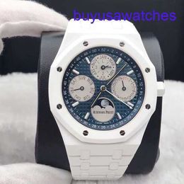 AP Calendar Wristwatch Royal Oak Series 26579CB White Ceramic Blue Dial Back Through Perpetual Calendar Male Fashion Leisure Business Sports Mechanical Watch
