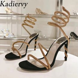 Sandals Summer High Heels Gladiator Women Rhinestone Strappy Party Dress Shoes Ankle Strap Stiletto Crystal Woman