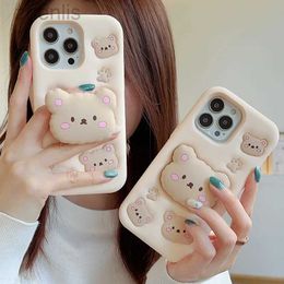 Cell Phone Cases Luxury Fashion 3D Cotton Bear With Bracket Phone Cases For iPhone 11 12 13 14 15 Pro Max Cover d240424