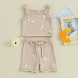 Sets Newborn Infant Baby Girl Summer Clothing Set Daisy Pattern Knitted Sleeveless Tank Tops and Elastic Shorts Cute Clothes