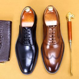 Italian Mens Dress Genuine Leather Elegant British Trend Designer 2024 New Quality Wedding Brogues Social Shoes Man