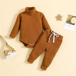 Sets Newborn 2 Piece Clothes Set Autumn Long Sleeve Baby Girl Boy Winter Ribbed High Neck Romper and Pants Outfits Infant Clothing