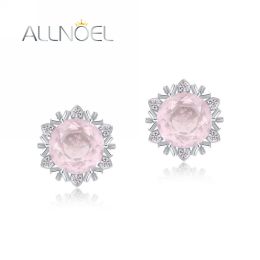 Earrings ALLNOEL Natural Rose Quartz 925 Sterling Silver Stud Earrings For Women Winter Snow Fine Jewelry Merry Christmas Party Gifts