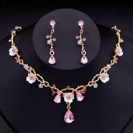 Necklaces Gorgeous Crystal Bride Jewelry Sets for Women Luxury Flower Choker Necklace Earrings Wedding Dress Bridal Necklace Sets Fashion