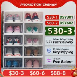 Parts 6packs Transparent Shoe Box Shoes Organizers Plastic Thickened Foldable Dustproof Storage Box Stackable Combined Shoe Cabinet