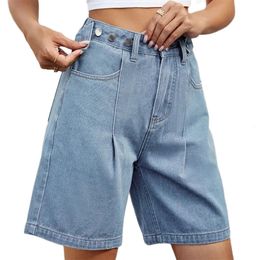 Summer Fashion Euro-American Style Cowboy Breeches Women Mid Waist Adjustable Washed Denim Cargo Shorts 240418