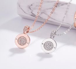Double Sided Round Pendant Necklaces for Women Rose Gold Luxury Rhinestone 925 Sterling Silver Choker Necklace Fashion Girls Party5632821