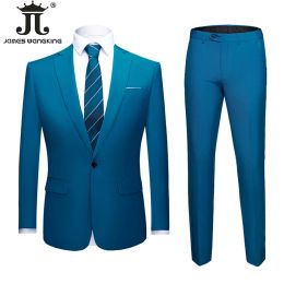 Jackets M6XL ( Jacket+Pants ) Men Suits Grey Formal Blazer Pants Highend Brand Groom Wedding Dress Mens Businss Suit 2 Pcs Sets Tuxedo