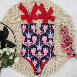 Women's Swimwear One Piece Swimsuit For Women Hollow Out Bathing Suit Crisscross Monokini Bow Cute Swim 2024