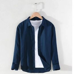 M-3XL Spring and Summer Stand Collar Plain Colour Long-sleeve Vintage Mens Streetwear Single Breasted Linen Shirts 240418