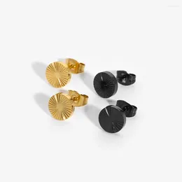 Stud Earrings INS Water Resistance Stainless Steel Round Refracted Line Earring Gold Plated Post For Gril Party Gift