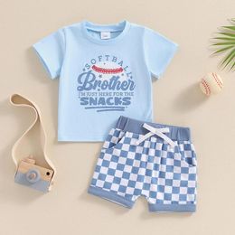 Clothing Sets Fashion Toddler Baby Boys Clothes Set Short Sleeve Letters Baseball Print T-shirt With Plaid Shorts Summer Outfits