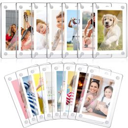 Frames 6/3Pairs Acrylic Fridge Magnetic Frame Mini Double Sided Refrigerator Magnet Picture Frame Cards Memos Stamp Photo Booth Locker