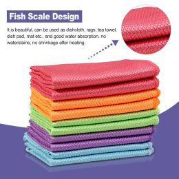 Clippers 5/10pcs Glass Cleaning Cloth Dishcloth Lint Free for Windows Cars Kitchen Mirrors Traceless Reusable Fish Scale Rag Polishing