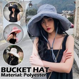 Berets Summer Thin Sun Protection Hats For Women Ladies Korean Big Brim Fisherman Hat Sunshade Black Gum Z7L5