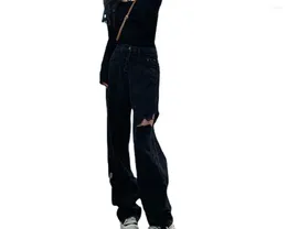 Women's Jeans Black High-waisted Straight-leg Ripped High Street Slim Design Sense Loose Wide-leg Mopping Pants Ins Trendy