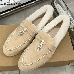 Casual Shoes Winter High Quality Low Top Fur Flat Women Nude Brand Walk Non-slip Warm Slip-on Wool Loafers Mujer