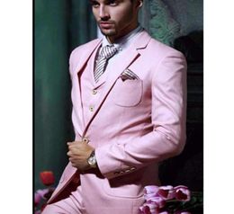 Three Piece Pink Wedding Tuxedos for Groom Wear 2018 Handsome Notched Lapel One Button Custom Made Mens Suits Jacket Vest pan4515510