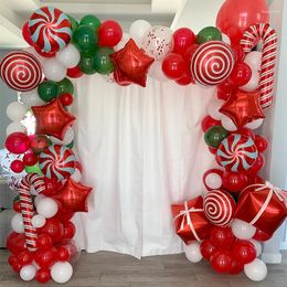 Party Decoration 112pcs Christmas Balloon Garland Arch Kit Home Xmas Candy Cane Present Box Foil Balloons Red Confetti Globos