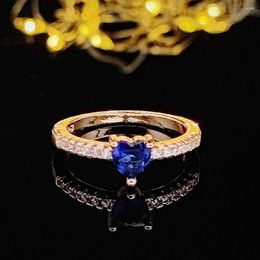 Cluster Rings 2024 Design Rose Gold Colour Heart Shaped Blue Fashion Promise Ring For Women Love Lover Girl Party Gift Jewellery R5034