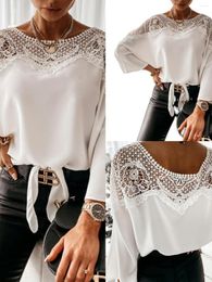 Women's Blouses Spring Fashion European And American Style Streetwear Cut Out Exposed Back Lace Cropped Sleeve Shirt Loose Lace-up