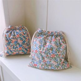 Cosmetic Bags Cotton Floral Drawstring Bag Women Makeup Portable Travel Organizer Storage Pouch Toiletry