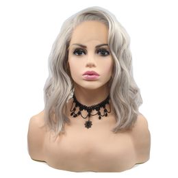 Grey shawl medium-length curly hair synthetic Fibre front lace headband White European and American Lace High Temperature glueless wig short wigs windy s