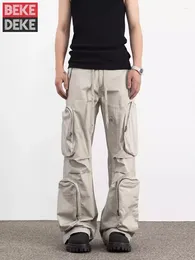 Men's Pants High Street Mens Design Multiple Pockets Cargo Loose Fit Straight Trousers Solid Colour Fashion Hip Hop Casual Male