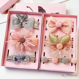 Hair Accessories 3Pcs/Set New Winter Baby Cute Colours Flower Bow Crown Hairbands Girls Lovely Lattice Print Headbands Kids Sweet Hair Accessories