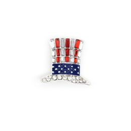 Pins Brooches 10 Pcs/Lot Fashion Design American Flag Brooch Crystal Rhinestone Hat Shape 4Th Of Jy Usa Patriotic Pins For Gift/Dec Dhfie