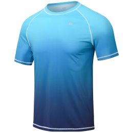 Suits UPF 50+ Men Gradient Short Swim Tee Breathable Surf Shirt Rash Guard Hiking Outdoor Shirts