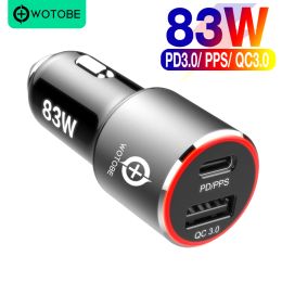 Chargers WOTOBE 83W 2Port USB C Car Charger Fast Charging PD 65W PPS 45W Type C USB QC3.0 For Laptop Tablet For iPhone 14 Samsung Galaxy