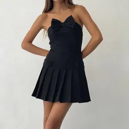 Casual Dresses Hirigin Y2K Bow Dress Cute Women Summer Mini Evening Black Sleeveless Off Shoulder Tube Top Vestido Feminino