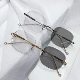 Sunglasses Women's Fashion Pochromic Glasses Rimless Blue Light Blocking Myopia Eyeglasses Trendy Outdoor Smart Sun