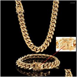 Chains 8-18Mm Hip-Hop Golden Curb Cuban Link Chain Stainless Steel Necklace Bracelet For Men And Women Drop Delivery Jewellery Necklaces Dhb54