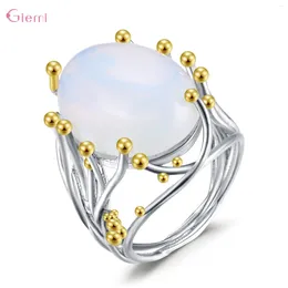 Cluster Rings Silver 925 Jewelry Moonstone Finger For Women Sterling Fine Christmas Gifts Girls