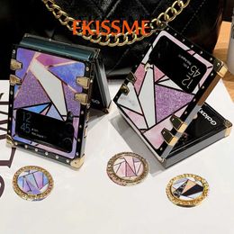 Cell Phone Cases Luxury Glitter Geometry Splicing Case For Samsung Galaxy Z Flip 4 Flip 5 Square Phone Cover For Samsung Galaxy Z Flip 3 Case d240424