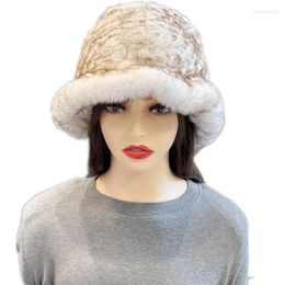 Berets Knitted Winter Women Real Rex Fur Hat Warm Lady High Quality Thick Cap