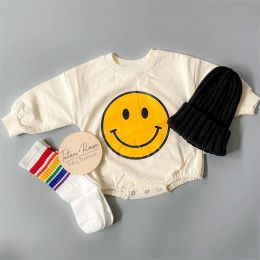 One-Pieces 2023 Cute Infant Baby Boy Girl Romper Cartoon Smile Print Round Neck Long Sleeve Playsuit Autumn Cotton Infant Girl Clothing