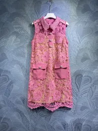 2024 Summer Self Portrait Pink Fragrant Polo Collar Water Dissolved Flower Tank Top Dress