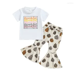 Clothing Sets Baby Girl 2Pcs Fall Outfits Short Sleeve T-Shirt Pumpkin Print Flare Pants Set Toddler Clothes