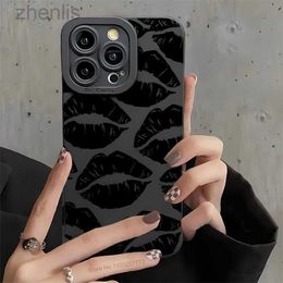 Cell Phone Cases Luxury Gothic Style Kiss Print Cases For iPhone 11 13 12 14 15 Pro Max Plus Black Lip Matte Case Shockproof Soft Silicone Cover d240424