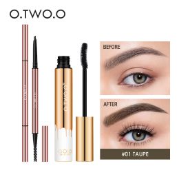 Sets O.TWO.O Mascara Eyebrow Pencil Makeup Set Waterproof Longlasting Black Mascara Ultra Skinny Brow Pencil 2pcs Cosmetics Full Set