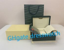 Luxury high quality dark green watch boxes AAAOriginal wood gift box watch case manual card label handbag selling watches box5991167