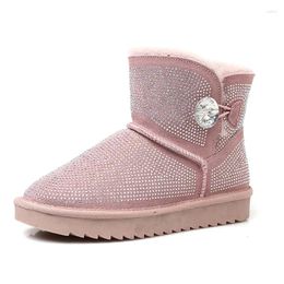 Boots Snow Women's Sheepskin Thickened Short Tube Heavy-duty Full Diamond Genuine Leather