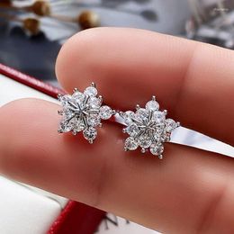 Stud Earrings Snowflake With Dazzling CZ Stone Women's Ear Accessories Versatile Fashion Wedding Jewellery