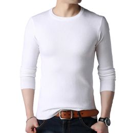 Sweaters BROWON Brand Men Autumn Sweater Men's Long Sleeve ONeck Slims Sweater Male Solid Colour Business White Sweater Oversize M4XL